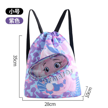 New children's swimming bag, dry and wet separation toiletry bag, swimming storage bag, beach storage drawstring backpack