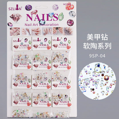 2024 new cross-border nail art ab diamond rhinestone glass mixed soft clay flat bottom diamond DIY nail stickers nail art accessories