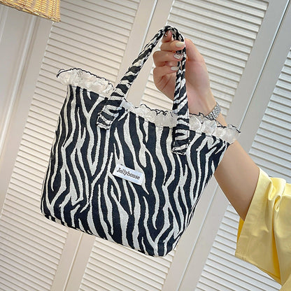 Cross-border 2024 new checkerboard solid color contrast zebra pattern underarm bag large capacity ins style lunch bag handbag 