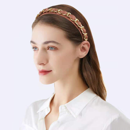 Cross-border new style headband women's European and American simple Baroque style head buckle metal lock chain wash face pressing headband hair cave