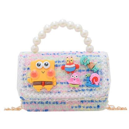 Cartoon cute children's bag fashion chain crossbody small square bag stylish contrast color girls handbag shoulder bag wholesale