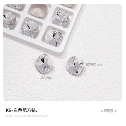 Nail art diamond jewelry wholesale K9 white moonlight blue high quality shiny multi-faceted pointed bottom love fat square axe diamond