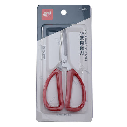 YJ023 stainless steel scissors red handle No. 3 handmade office household scissors soft handle civilian scissors art office scissors