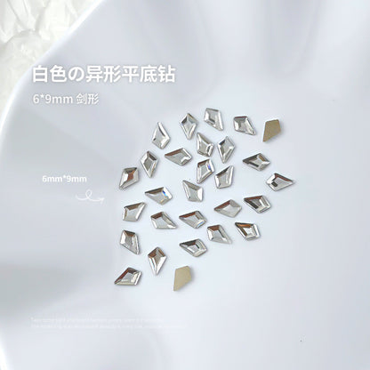 Nail jewelry flat bottom special shaped diamonds large and small mini water drop love square diamonds transparent diamonds white crystal wholesale