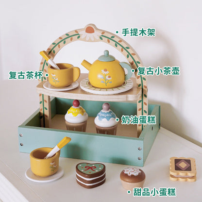 Children's wooden simulation dessert table cake dessert afternoon tea set set educational kitchen play house toys