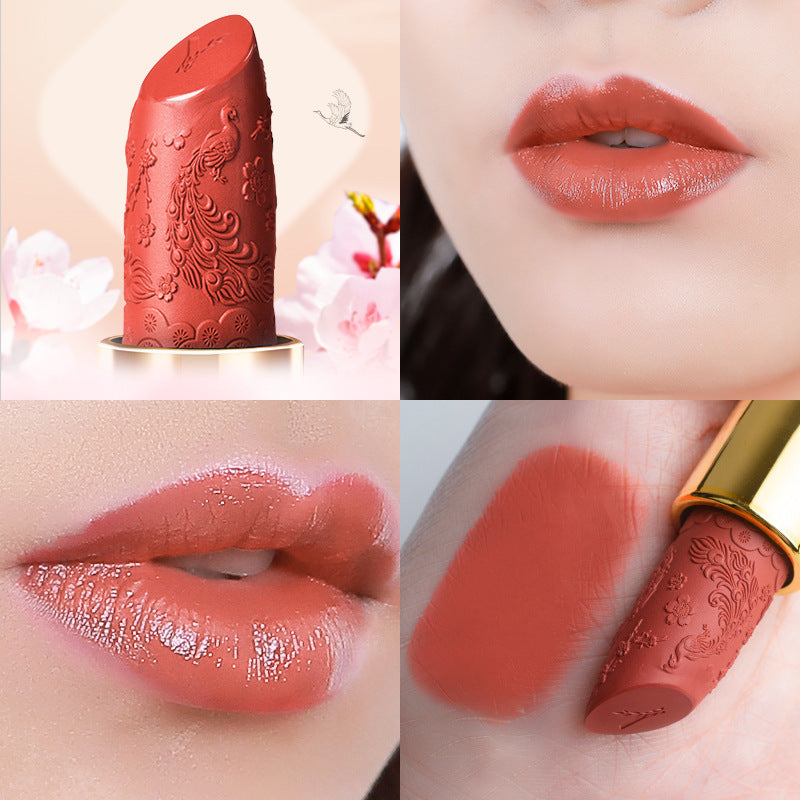 Douyin carved lipstick Chinese style semi-matte lipstick long-lasting moisturizing plain cinnamon milk tea for girlfriend