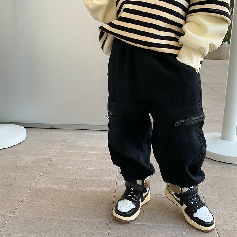 [Clearance Sale] 2024 Winter Pants for Boys and Girls Baby Thickened Composite Silver Fox Fleece Handsome Pocket Overalls