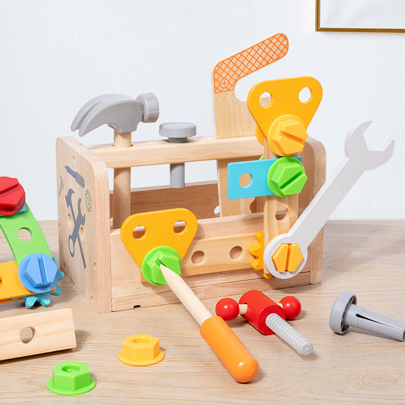 Children's wooden screw repair tool table early childhood education versatile disassembly and assembly of nuts portable tool basket educational toys