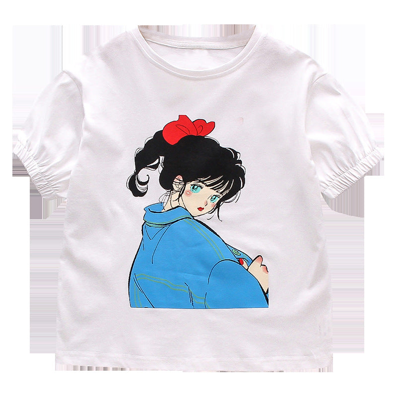 Girls short-sleeved T-shirt 2024 new style children's summer cartoon T-shirt medium and large children's loose printed top