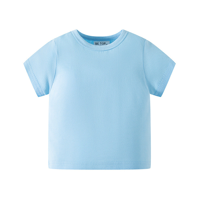 be top children's short-sleeved T-shirt for boys and girls in summer thin solid color round neck advertising clothes for babies all-match half-sleeve