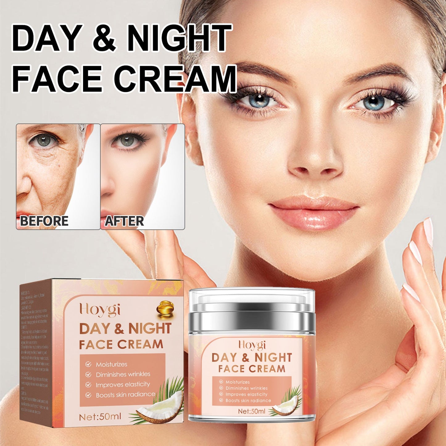 Hoygi Facial Firming Cream Lightens Fine Lines and Spots Firms Skin Whitens Moisturizing Anti-Aging Cream 