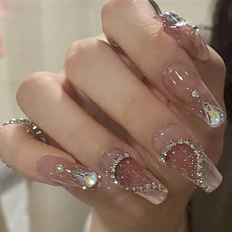 Hand-made nail art wholesale short ice-transparent star diamond chain nail stickers nail stickers finished white glitter nail stickers