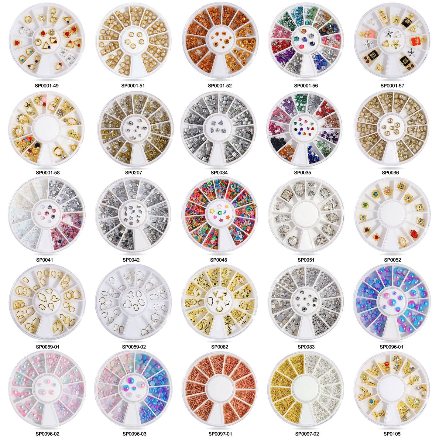 Cross-border nail art accessories nail flat bottom fantasy alloy diamond special-shaped white AB rhinestone accessories 12 grid turntable wholesale