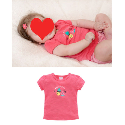 2024 Summer T-shirt Fruit Letters Girls Top Round Neck Short Sleeve Infant Bottom Shirt Spot Children T-shirt Manufacturer 