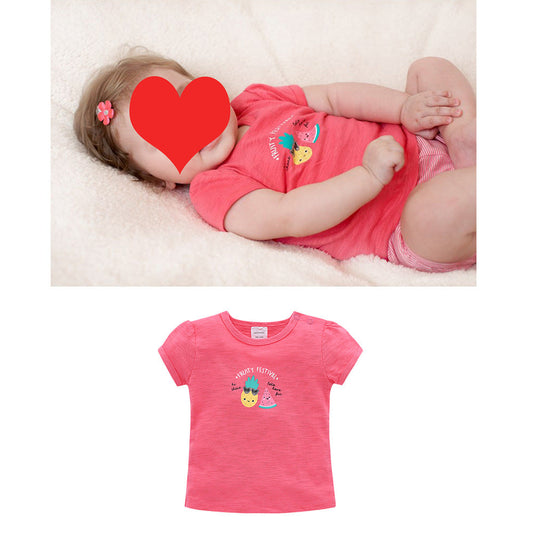 2024 Summer T-shirt Fruit Letters Girls Top Round Neck Short Sleeve Infant Bottom Shirt Spot Children T-shirt Manufacturer 