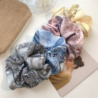 Large intestine hair band hair rope girl European and American simple hair flower imitation silk printing cashew pattern ponytail fat intestine hair band