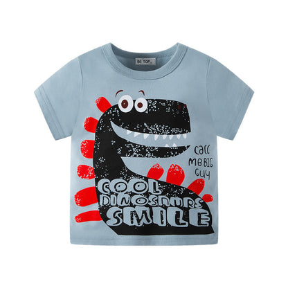 2024 Summer New Children's Cartoon Dinosaur Short Sleeve T-shirt Boy T-shirt Baby Top Wholesale One Piece Dropshipping