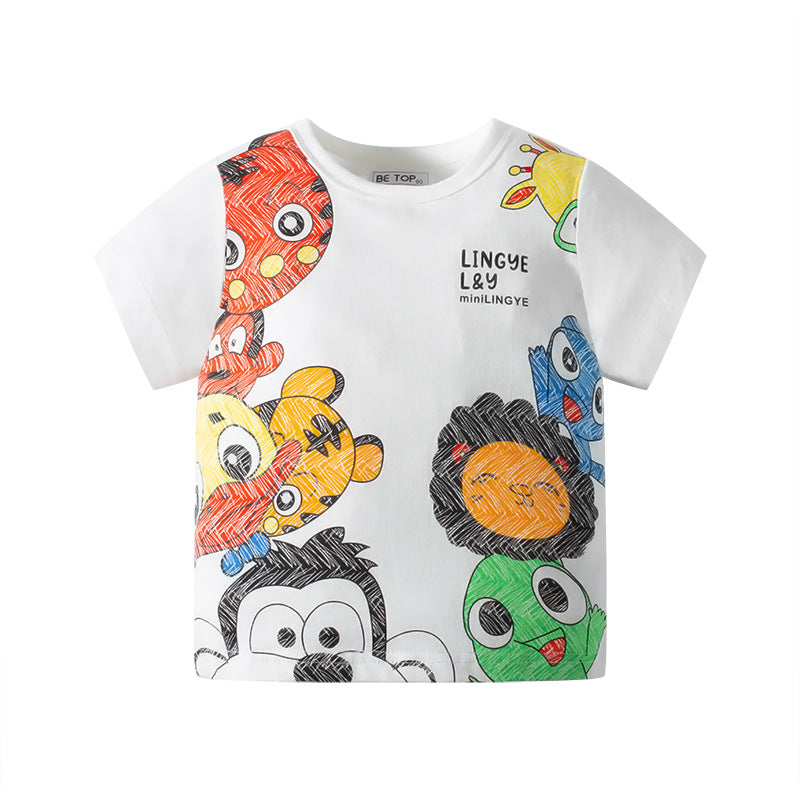 Cartoon Animal Children's T-shirt Summer Korean Boy Short Sleeve Baby Cute Printed Children's Clothing Wholesale One Piece Dropshipping