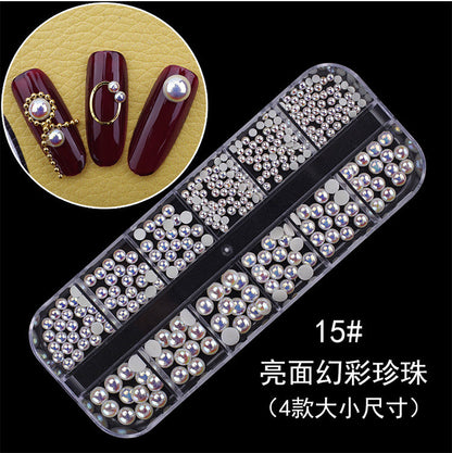 Nail accessories rhinestones flat bottom diamonds hollow rivet nail stickers diamond sequins colored diamonds flat bottom pearl shell pieces Japanese style