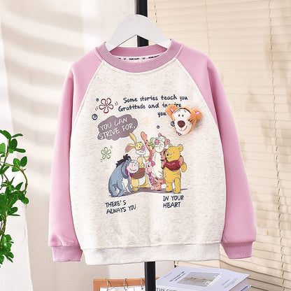 Children's baby girl winter plus velvet thickened sunshine wool sweater pullover bottoming shirt tiger head animal children kindergarten