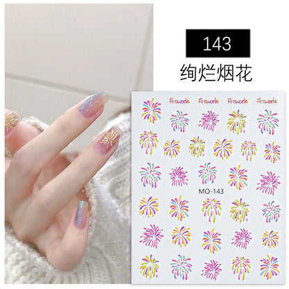 Nail stickers wholesale Internet celebrity colorful flame fireworks stickers with adhesive three-dimensional relief decals nail decorations