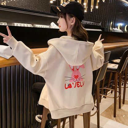 2024 new spring jackets for middle and large children and girls, cardigan, hooded, windproof, loose sportswear, Korean style, street-style, trendy