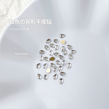 Nail jewelry flat bottom special shaped diamonds large and small mini water drop love square diamonds transparent diamonds white crystal wholesale