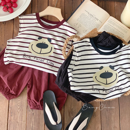 Children's suit Bangcheng 2024 summer striped puppy sleeveless T-shirt boy vest + trousers two-piece suit G0239