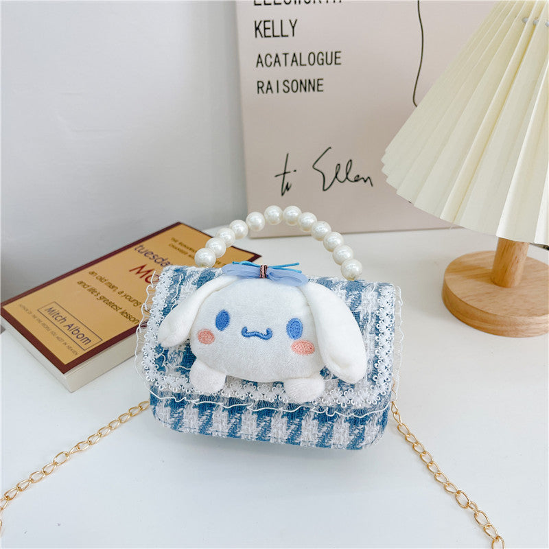 Cute children's small square bag fashionable pearl handbag trendy versatile chain crossbody bag girl's coin shoulder bag