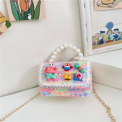 Cartoon cute children's bag fashion chain crossbody small square bag stylish contrast color girls handbag shoulder bag wholesale