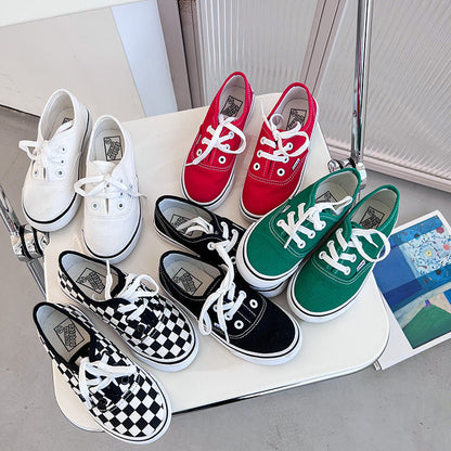 Children's shoes, one piece for children, boys and girls, slip-on canvas shoes, Korean style lace-up sneakers, plaid shoes