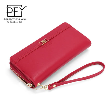 Perfect For You women's wallet solid color long large capacity multi-card slot zipper bag clutch purse 