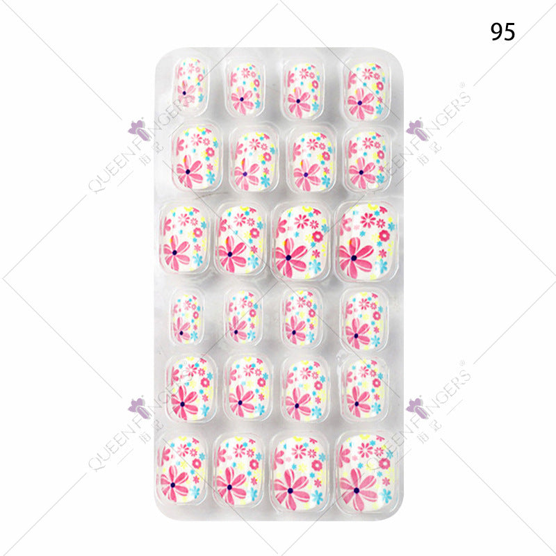 Zhifei nail art children's finished nail pieces 24 pieces flame cartoon bagged wearable finished nail art children's patches