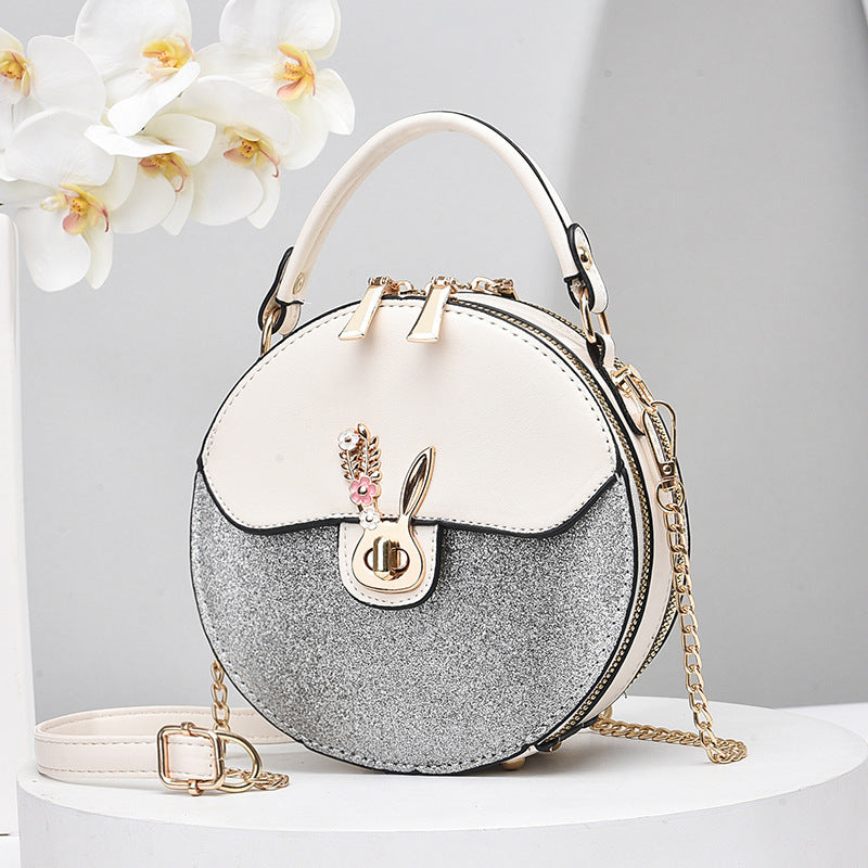 2024 autumn and winter bags for women new chain niche contrast color small round bag hand-held shoulder trend crossbody one piece drop shipping 