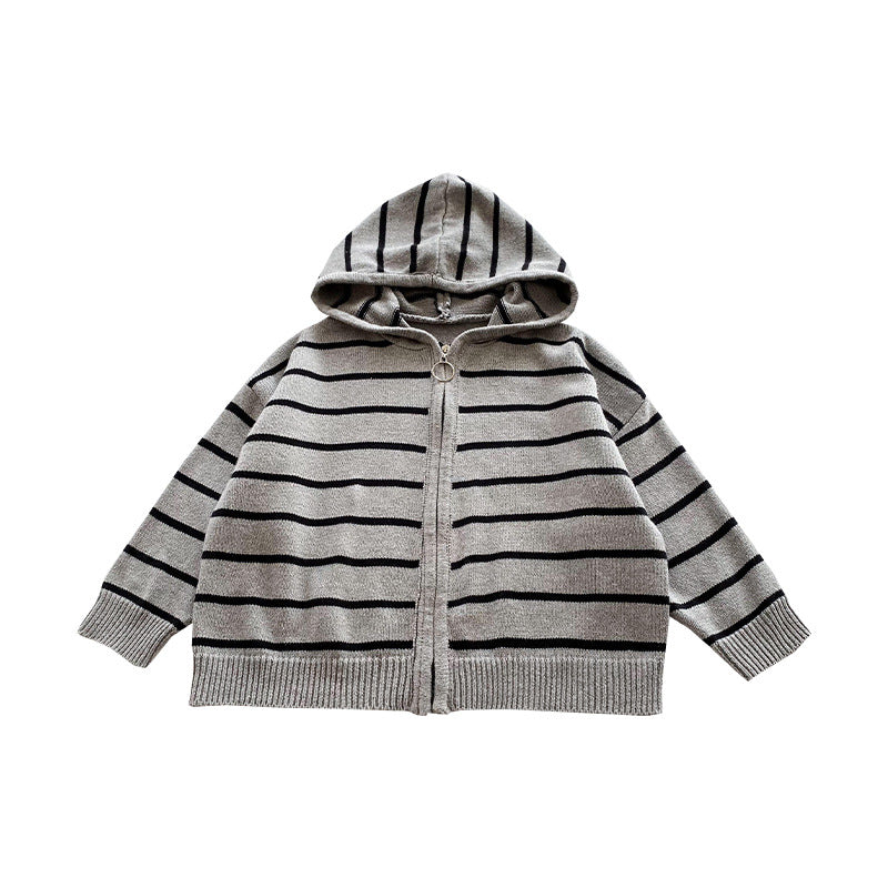 Children's autumn clothing boys hooded jackets for middle and large children loose striped tops 2024 spring and autumn boys new clothes