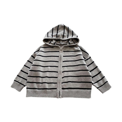 Children's autumn clothing boys hooded jackets for middle and large children loose striped tops 2024 spring and autumn boys new clothes