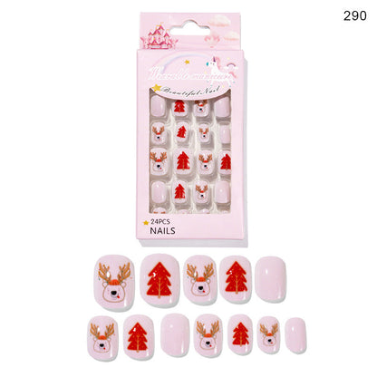 Christmas children's nail tips short wearable nail tips finished cute nail art children's nail art fake nail tips