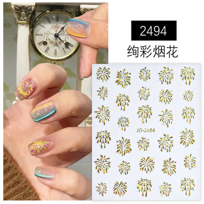 Nail stickers wholesale Internet celebrity colorful fireworks stickers three-dimensional with adhesive cat's eye laser nail decals decorations