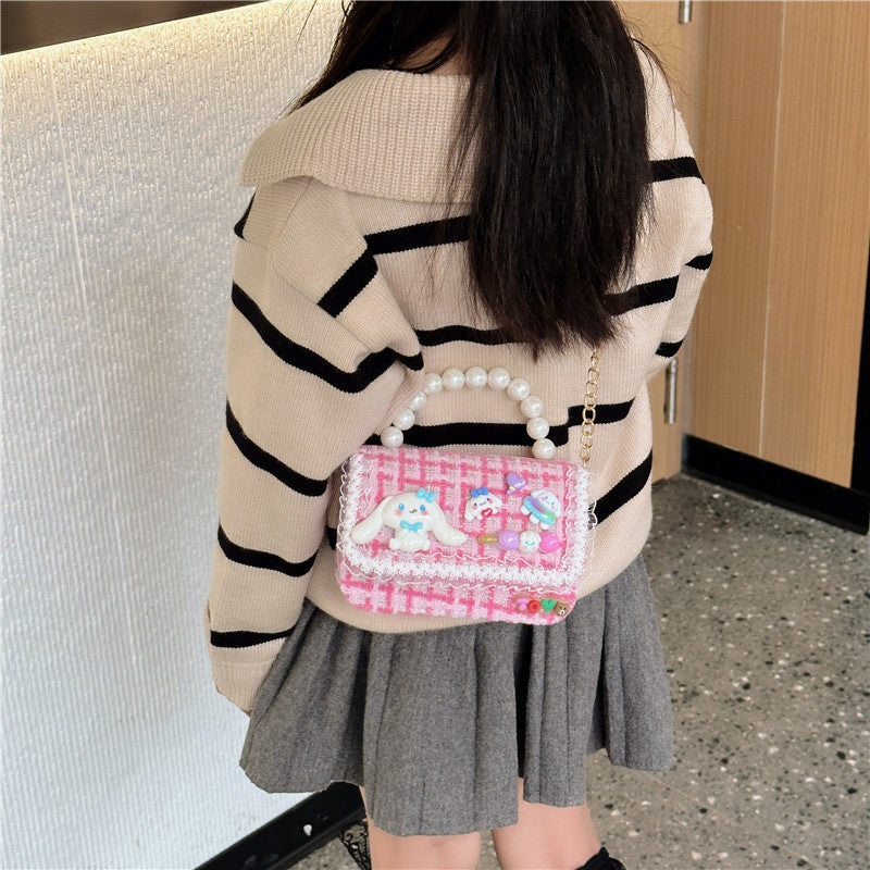 Fashion Pearl Handbag Children's Bag Simple Chain Girls Messenger Bag Beaded Mini Parent-child Shoulder Bag Wholesale 