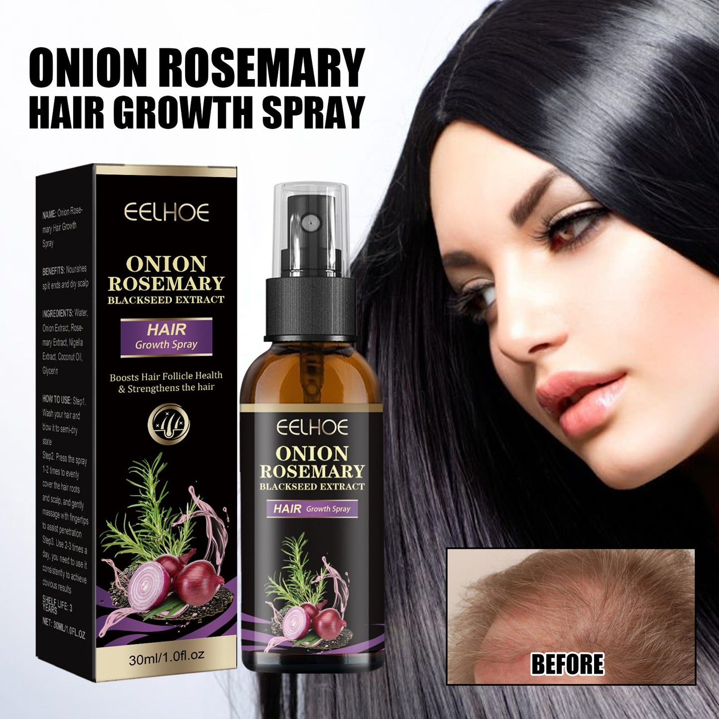 EELHOE Onion Rosemary Hair Spray Softens Hair Deeply Moisturizes Scalp Hair Care Spray 