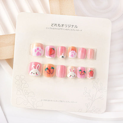 Children's wearable nails short girls wearable nail stickers false nail stickers embossed nail pieces cute cartoon students