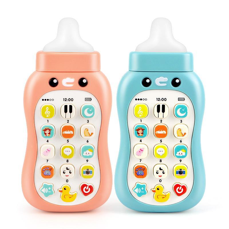 Cross-border children's educational mobile phone can chew milk bottle mobile phone simulation baby bilingual early education music phone story machine