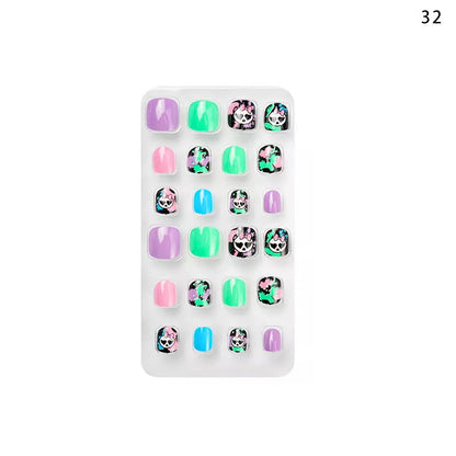 Zhifei nail art children's finished nail pieces 24 pieces bag cartoon lines wearable finished nail art children's patches