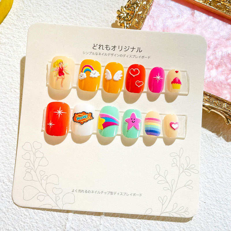 Children's nail stickers girls wear nails self-adhesive nail stickers cartoon cute princess false nail pieces embossed nail pieces