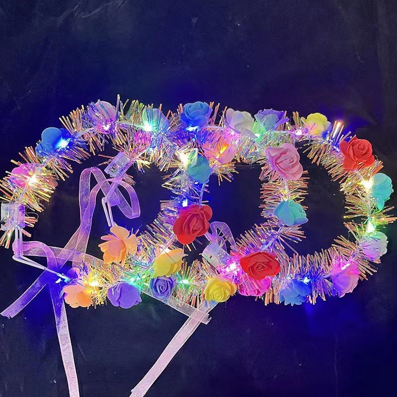 Luminous gold flower garland fairy feather headband Internet celebrity night market push flash headdress scan code gift wholesale