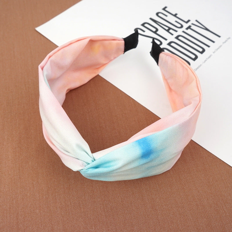 Factory direct sales European and American hot selling cross knotted headband hairpin tie dye mixed color fabric headband headband hair accessories for women