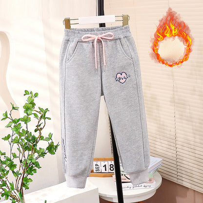 Boys and girls winter velvet thickened pants loose elastic lamb wool warm pants closed windproof sports cotton net celebrity