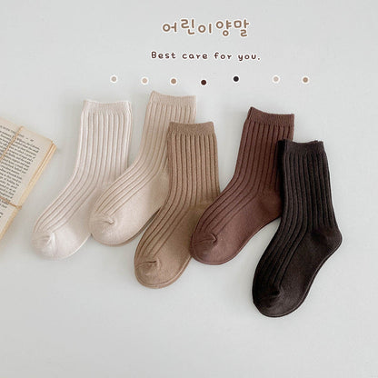 Amo Baby Children's Socks 2024 Spring Baby Solid Breathable Cotton Socks Boys and Girls Pit Stripe Socks 5 Pairs