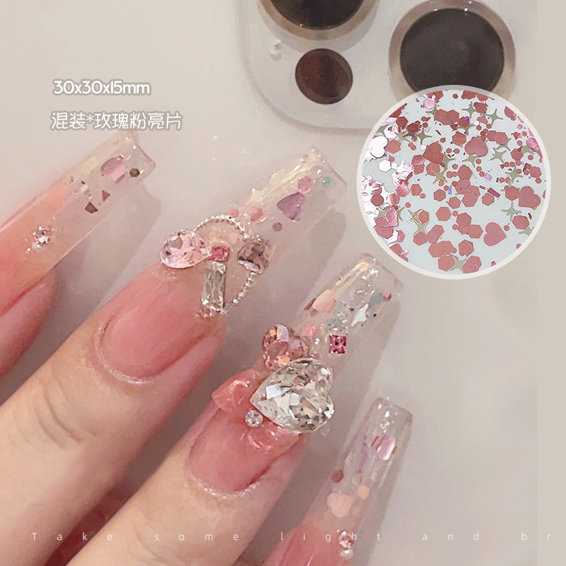 Nail art ultra-thin sequins Japanese style pink and blue love twinkling star sweetheart macaron color polka dot hexagonal sequins mixed