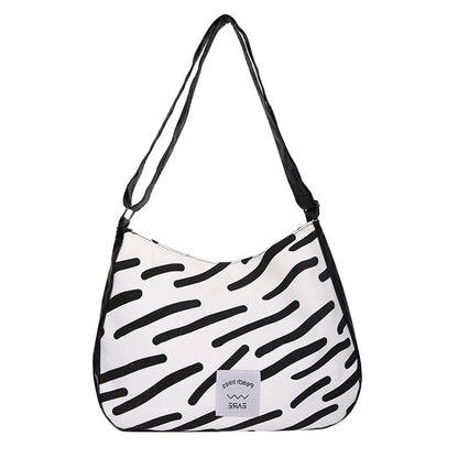 Zebra pattern canvas bag women 2024 new fashion contrast color shoulder bag niche all-match large capacity messenger bag trend 